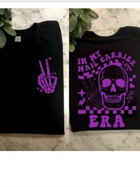 Mail Carrier Shirt Short Sleeve Skull retro popular trendy Work Tee Black Purple